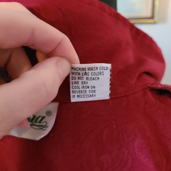 VTG Joanna Red Paisley Floral Collared Full Zip Stretch Pockets Womens Large - Picture 8 of 11